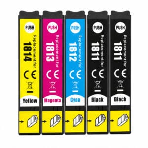 Πακέτο Epson 18XL 5 τεμαχίων: 2x Black, 1x Cyan, 1x Magenta, 1x Yellow. Συμβατό με όλους τους Epson Expression Home XP εκτυπωτές. XL απόδοση, καθαρή εκτύπωση και χαμηλό κόστος.