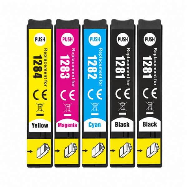 Epson T1285 – Multipack 5 Συμβατών Μελανιών Αγοράστε EPSON T1285 multipack 5 τεμαχίων (2x μαύρα) συμβατά μελάνια για Epson Stylus S, SX και BX. Οικονομική εκτύπωση με σταθερή ποιότητα.