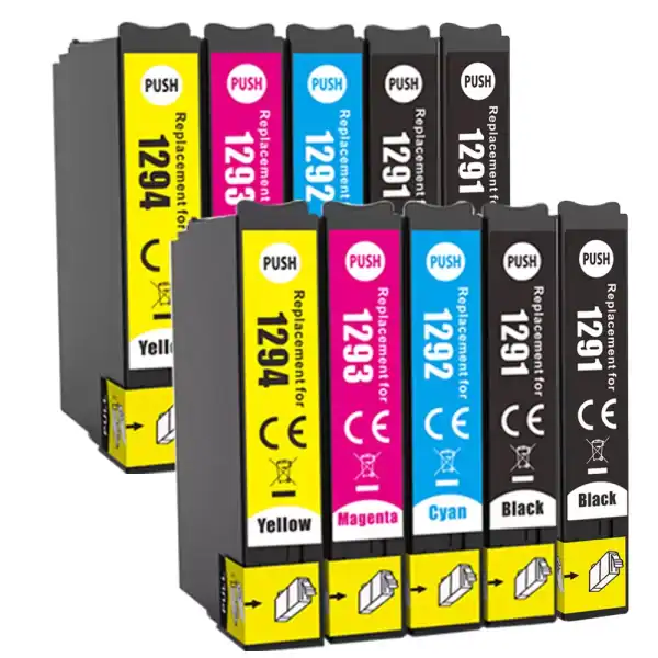 EPSON T1295 multipack – πλήρες σετ 10 μελανιών: 4 μαύρα και 2 από κάθε έγχρωμο Epson T1295 multipack συμβατά μελάνια T1291 T1292 T1293 T1294