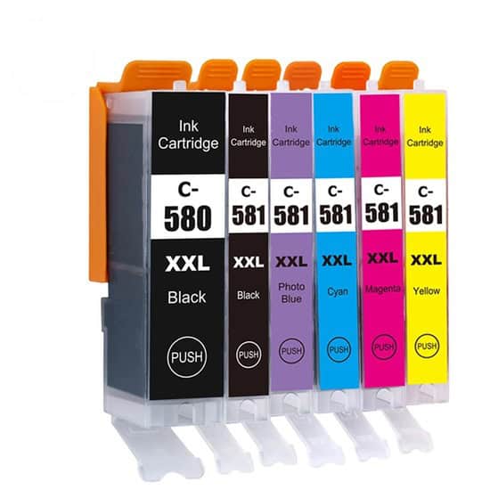 pgi-580xxl / cli-581xxl – black, photo black, cyan, magenta, yellow, photo blue canon pgi-580xxl / cli-581xxl multipack 6 pack – ένα πλήρες σετ + photo blue συμβατών μελανιών xl για εκτυπωτές canon pixma. ποιότητα και οικονομία μαζί