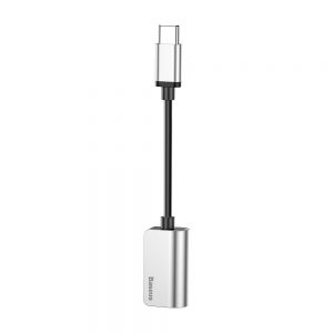 Baseus splitter από USB-C male σε 3.5mm & USB-C female (CATL40) 12cm ασημί.