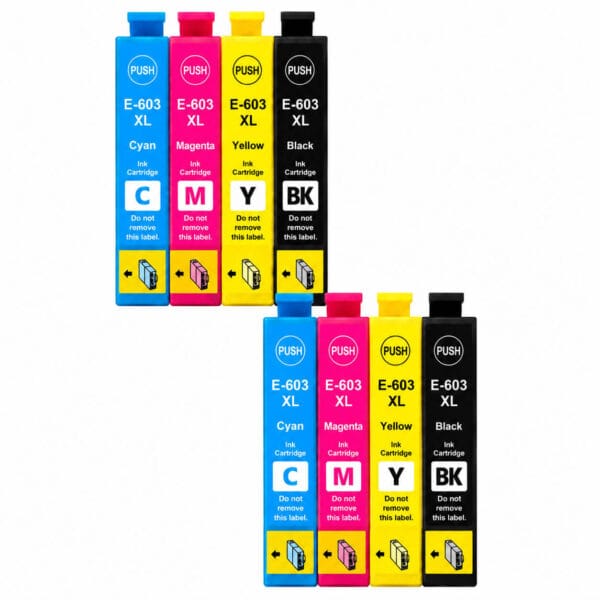 EPSON 603XL – Multipack 8 Τεμαχίων. Epson 603XL multipack 8 τεμαχίων (2 σετ) συμβατά μελάνια για Expression Home & WorkForce. XL χωρητικότητα.