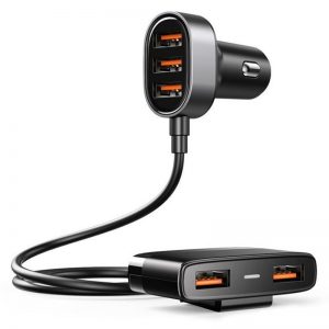 Joyroom (JR-CL03 Pro) Γρήγορος φορτιστής αυτοκινήτου 45W με 5xUSB-A και καλώδιο επέκτασης 1,5m μαύρο.