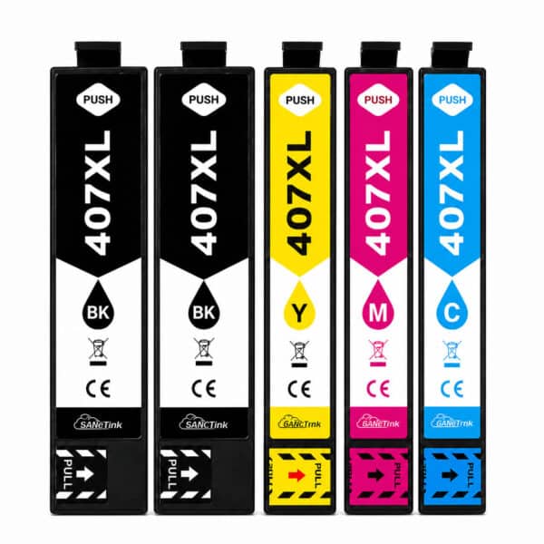 EPSON 407XL – Multipack 5 Συμβατών Μελανιών epson 407xl – πακέτο 5 μελανιών XL με 2x black για Epson WorkForce