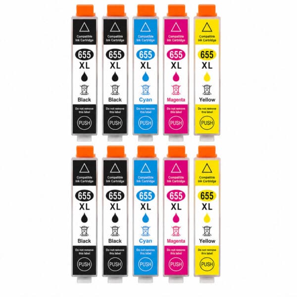 HP 655XL multipack 10 τεμαχίων (2 σετ + 2 μαύρα extra) συμβατών μελανιών για HP DeskJet Ink Advantage