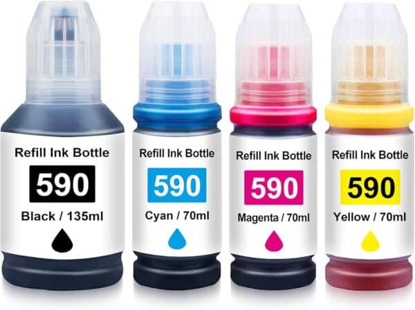 canon gi-490 / gi-590 – σετ 4 μελανιών: black 135ml, cyan, magenta, yellow 70ml. συμβατό με canon pixma megatank. ιδανικό για οικονομική εκτύπωση.