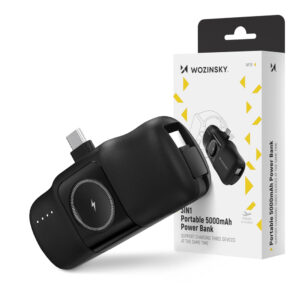 Wozinsky WF16-YCS Μίνι Φορτιστής USB-C 5000mAh 15W με Ενσωματωμένο Καλώδιο USB-C και Φορτιστή Apple Watch - Μαύρο