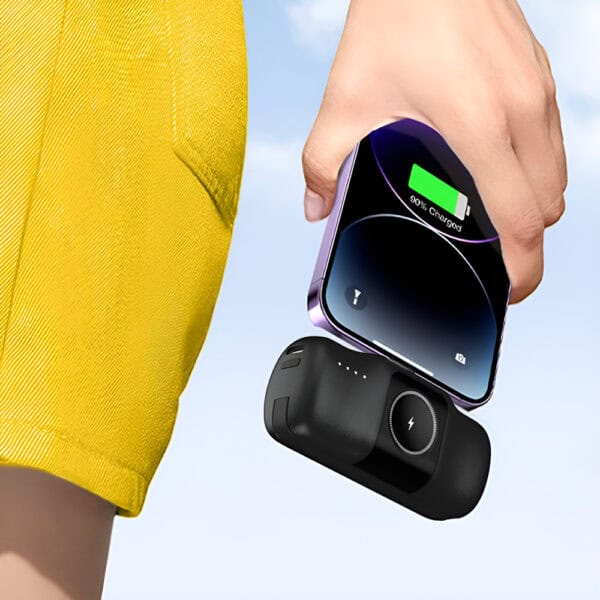 Wozinsky WF16-YCS Μίνι Φορτιστής USB-C 5000mAh 15W με Ενσωματωμένο Καλώδιο USB-C και Φορτιστή Apple Watch - Μαύρο