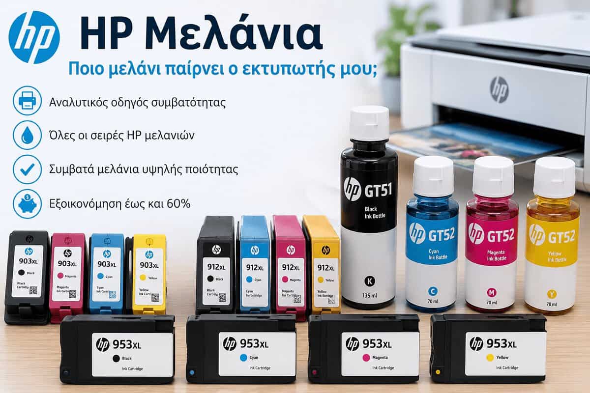 HP μελάνια συμβατότητας για εκτυπωτές HP OfficeJet, DeskJet, Envy και Ink Tank