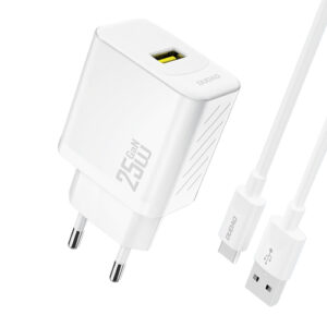 Dudao A27STEU Wall Charger 25W GaN USB-A with USB-A - USB-C Cable - White