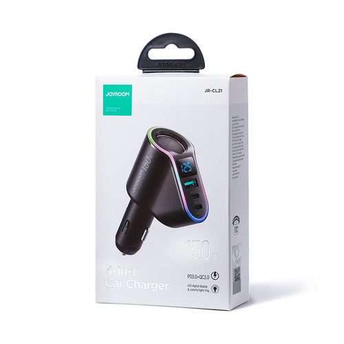 Joyroom JR-CL21 Car Charger Fast 4in1 USB-A QC3.0 / 2xUSB-C PD 150W - Black