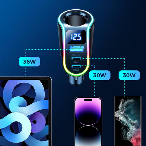 Joyroom JR-CL21 Car Charger Fast 4in1 USB-A QC3.0 / 2xUSB-C PD 150W - Black