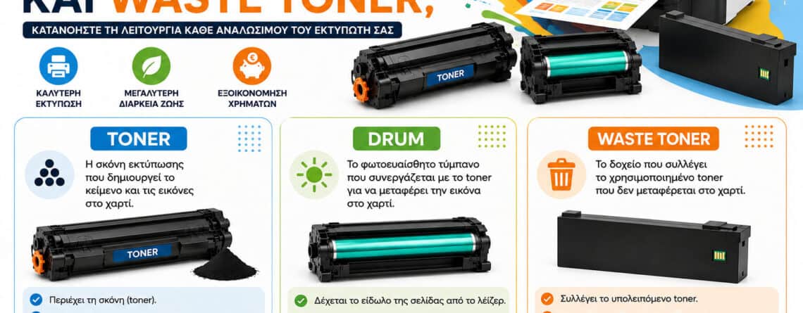 Toner Drum Waste Toner διαφορά και λειτουργία